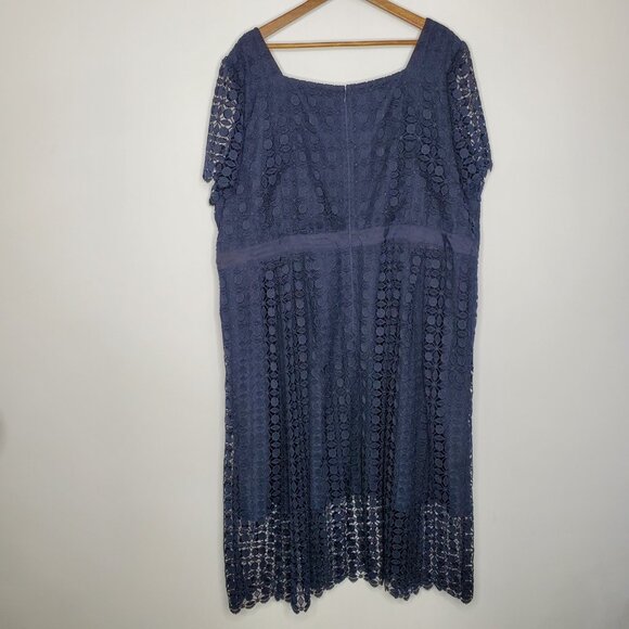 Talbots Womens Navy Floral Lace A Line Dress Size 24W Square Neck Short Sleeve - Picture 3 of 8